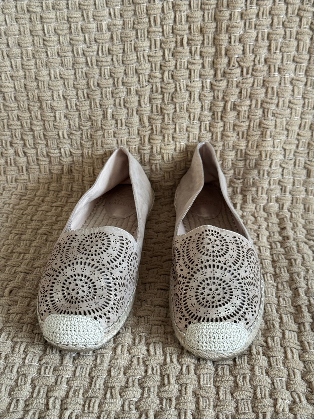 Vince Camuto Beige Laser-Cut Espadrille Flats